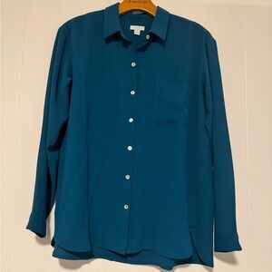 J Jill Polyester Emerald Green Long sleeve button up pleat back top Size Small